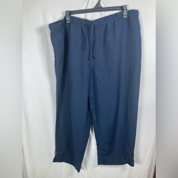 CJ Banks Pants - CJ Banks Navy Linen Blend Pull on Drawstring Capris Sz 1x NWT